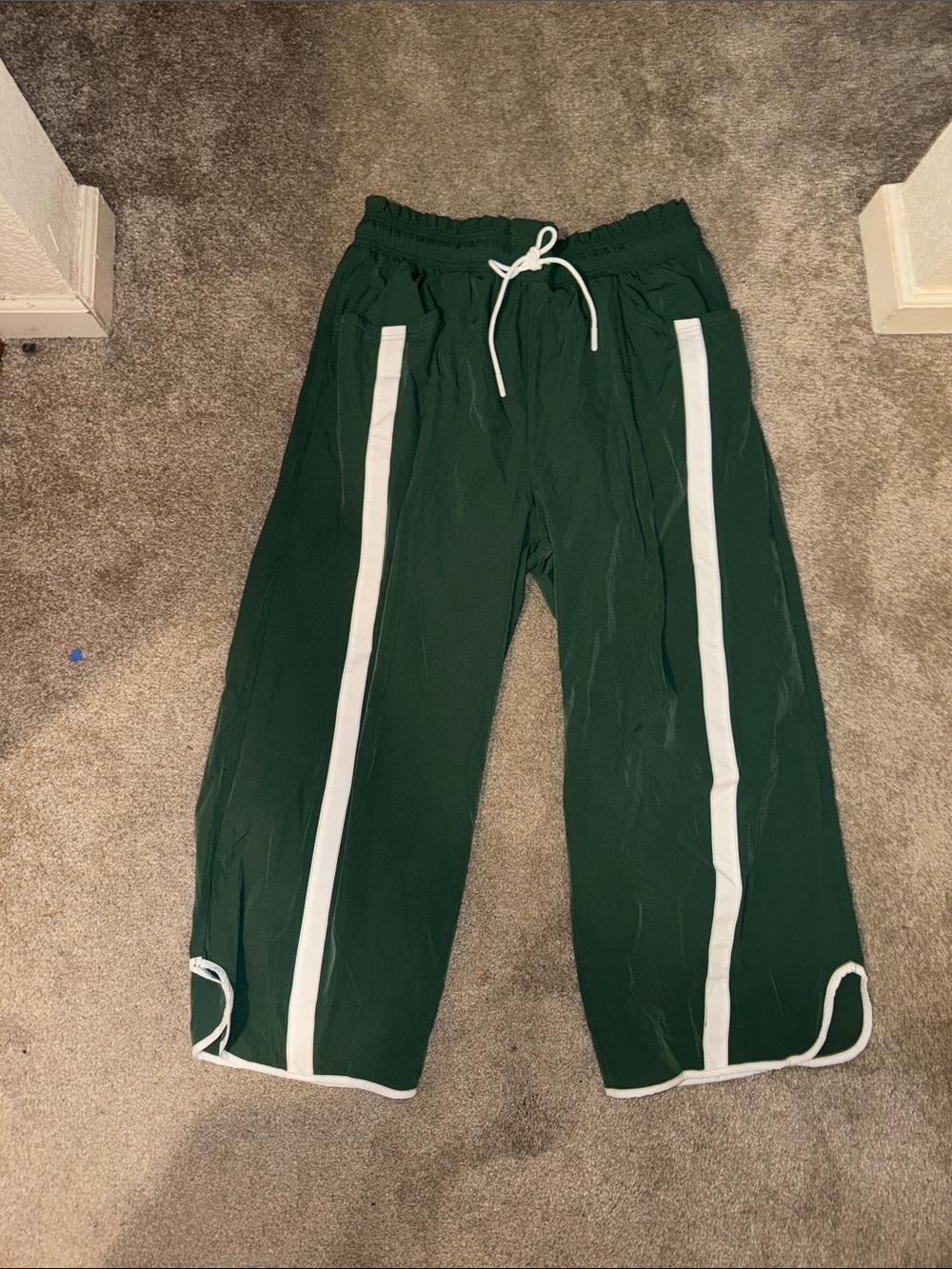 Women's Dark Green Track Pants with White Side Stripes